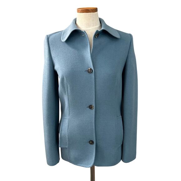 Michael Kors Collection Wool Jacket XS Blue Gray Collar Career Minimalist Chic - Picture 2 of 14